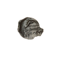 Bronze coin, head of a beardless Satyr in an ivy wreath facing left; reverse: bow and arrow facing