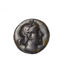 Bronze coin (Pantikapaion); obverse: head of Apollo with laurel wreath facing right; reverse: