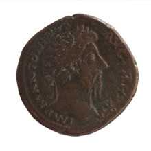 sestertius, Marcus Aurelius (121–180; Roman emperor 161–180) (issuer); obverse: Head of Marcus