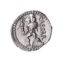 Denarius, Julius Caesar (100–44 BC; Roman dictator 49–44 BC), publisher. Obverse: head of Venus