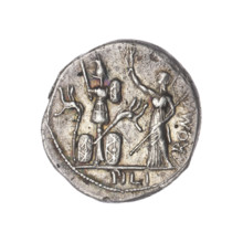 Denarius, M. Furius Philus (publisher), 119 BC. Obverse: head of Janus laureate; inscription M