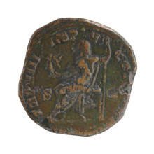 Sestertius of Commodus (reigned 177–192). Obverse: Head of Commodus with a laurel wreath to the