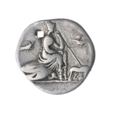 Denarius; Obv.: Head of Roma in a Corinthian helmet facing right; below the inscription; behind her