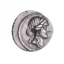 Denarius, Julius Caesar (100–44 BC; Roman dictator 49–44 BC), publisher. Obverse: Head of Venus