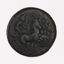 bronze coin, Chersonesos, Artemis on a quadriga (iconographic), warriors, kneeling warrior