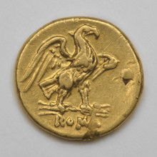 60 aces coin; obverse: head of Mars in a Corinthian helmet facing right; below the value sign an