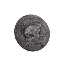 Obv. Head of Roma in an Attic helmet facing right; behind her the mark of value o. Pearl border.