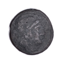 Obv. Head of Roma in an Attic helmet facing right; behind her the mark of value o. Pearl border.