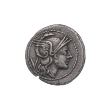 Quinary (coin), 211 BC, Roman Republic (505–27 BC). Obverse: head of Roma wearing helmet facing