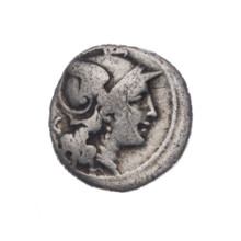 denarius, Dioscuri on horses, Dioscuri (mythology), Roma (mythology), horses, helmets, head of