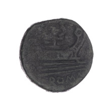 Obv. Head of Saturn in laurel wreath in right; behind it value mark S. Rev. Ship's prow in right;