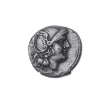 Quinary, publisher; Dioscuri on horses; Roma (mythology); Dioscuri (mythology); helmets; head of