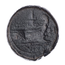 Obv. Head of Janus in laurel wreath; above value mark I. Rev. Ship's prow right; above value mark