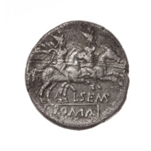denarius, Sempronius Pitio, L. (fl. 148 BC), publisher; Obv. Head of Roma in helmet at right;