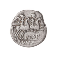 Denarius. Obverse: helmeted head of Roma right; behind it a cornucopia; in front a value sign X.