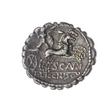 denarius serratus, Aurelius Scaurus, M. (fl. 118 BC), publisher, Licinius Crassus, L. (fl. 118 BC),