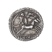 Denarius serratus; publishers: L. Cosconius (fl. 118 BC), L. Licinius Crassus (fl. 118 BC), Cn.