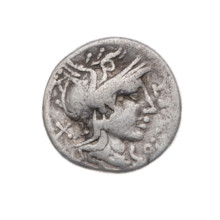 Denarius, Q. Curtius (publisher, fl. 116–115 BC) and M. Silanus (publisher, fl. 116–115 BC).