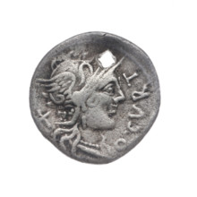denarius; Curtius, Q. (fl. 116–115 BC), publisher; Silanus, M. (fl. 116–115 BC), publisher. Obv: