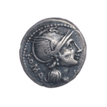 denarius, Flaminius Chilo, L. (fl. 109–108 BC), publisher; biga with horses; laurel wreath