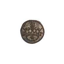 Crown denarius of Sigismund I the Old (King of Poland, reign 1506–1548). Obverse: crown flanked by