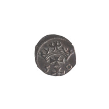 Gdansk denarius, Sigismund II Augustus (King of Poland; 1544–1572). Obverse: eagle of Royal Prussia