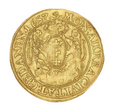 Gdansk ducat, Lesse, Daniel (1656–1685); John II Casimir Vasa (King of Poland, 1648–1668). Obverse: