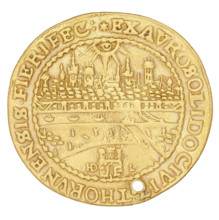 Torun donative — 2 ducats. Maker: Lauer, Hans Dawid (active 1649–1669). Issued under Michal Korybut