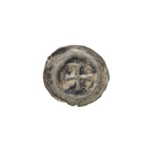 Denarius bracteate, one-sided coin; iconography: Greek (equal-armed) cross with ends of the arms