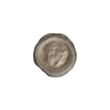Denarius (bracteate). One-sided coin depicting a triangular shield with a cross whose arms reach
