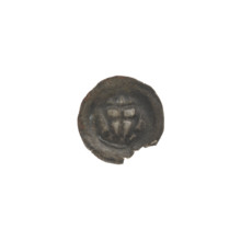 Denarius bracteate: one-sided coin depicting a triangular shield with a cross whose arms reach the