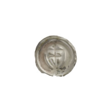 Denarius - bracteate; triangular shield with a cross whose arms reach the edge; shields; one-sided