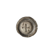 Denarius — bracteate; one-sided coin depicting an isosceles cross with expanding, split arms. In