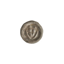 Denarius (bracteate): one-sided coin featuring a triangular shield with a cross whose arms reach