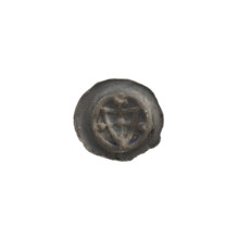 Denarius - bracteate: one-sided coin depicting a triangular shield with a cross whose arms reach