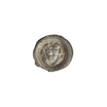 Denarius - bracteate; one-sided coin depicting a triangular shield with a cross whose arms reach