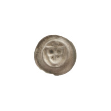 Denarius bracteate: one-sided coin depicting a triangular shield with a cross whose arms reach the