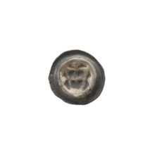 Denarius (bracteate): one-sided coin depicting a triangular shield with a cross whose arms reach