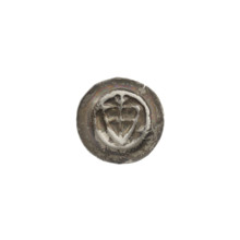 Denarius - bracteate, one-sided coin featuring a triangular shield with a cross whose arms reach