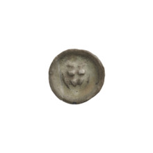 Denarius - bracteate; one-sided coin depicting a triangular shield with a cross whose arms reach