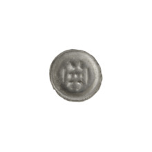 Denarius (bracteate), one-sided coin depicting a gate (Gate II) topped with three pillars each