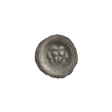Denarius (bracteate); one-sided coin showing a triangular shield with a cross whose arms reach the