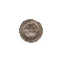 Denarius (bracteate); triangular shield with a cross whose arms reach the edge; shield motif with