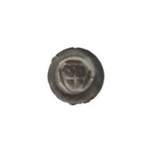 Denarius - bracteate: triangular shield with a cross whose arms reach the edge; in both upper