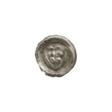 Denarius (bracteate), one-sided coin depicting a triangular shield with a cross whose arms reach