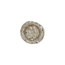 Denarius bracteate, one-sided coin depicting a gate (Gate II) topped with three pillars each