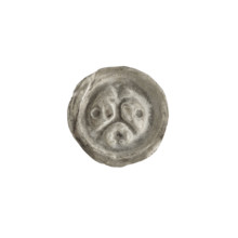 Denarius bracteate, one-sided coin; design: cross supported by an arch (arcade I) with stars and a