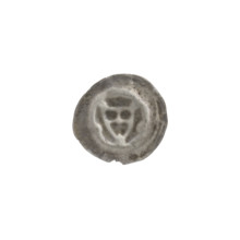 Denarius (bracteate). One-sided coin depicting a triangular shield with a cross whose arms reach