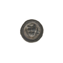 Denarius - bracteate; one-sided coin depicting a triangular shield with a cross whose arms reach