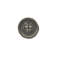 Denarius - bracteate; triangular shield with a cross whose arms reach the edge; shields; one-sided